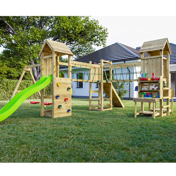 Parco Giochi in Legno Autoclavato Fungoo OPTIMIZER Torre con Altalene e Scivolo-0