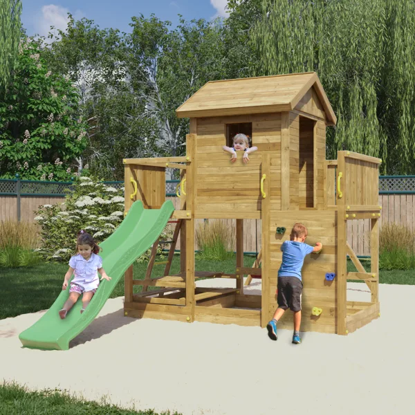 Parco Giochi in Legno Autoclavato Fungoo MARS Torre con Altalene e Scivolo-0