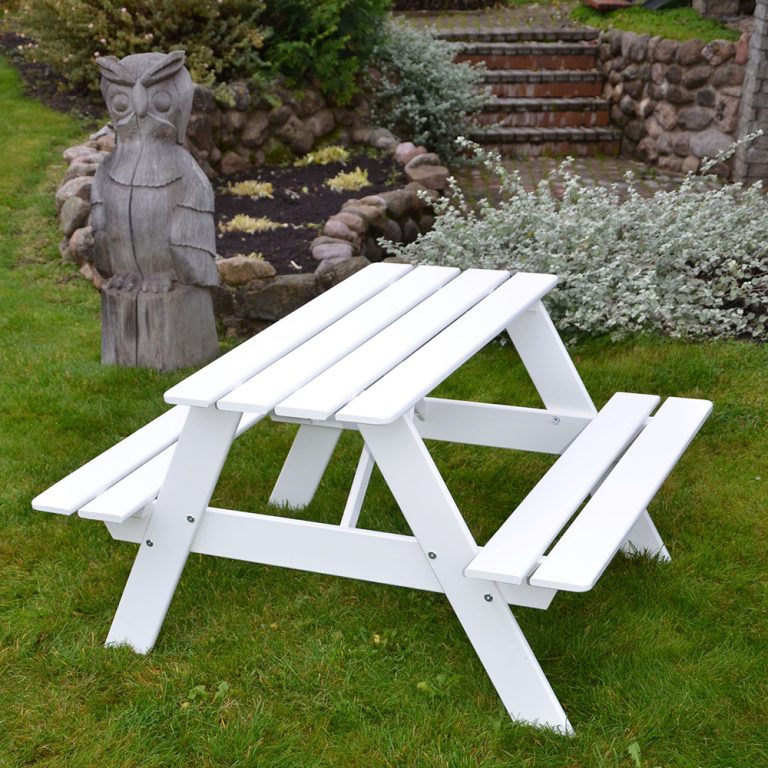 Tavolo Picnic per Bambini in Legno Modello MINI verniciato bianco - 80 x 40 x 56 h cm-0