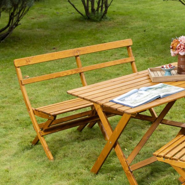 Panca in legno da esterno Pieghevole Modello LAXO Verniciata Miele - Dimensioni 130 x 62 x 81 h. cm-0