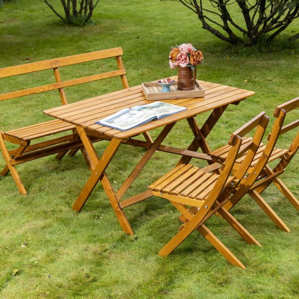Set da giardino tavolo e sedie Modello LAXO Verniciata Miele - Pieghevole-0