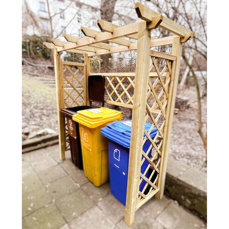 Onlywood Tettoia copribidoni HASLOK 150 x 60 x 186 h cm in Legno Trattato - RACCOLTA DIFFERENZIATA-0