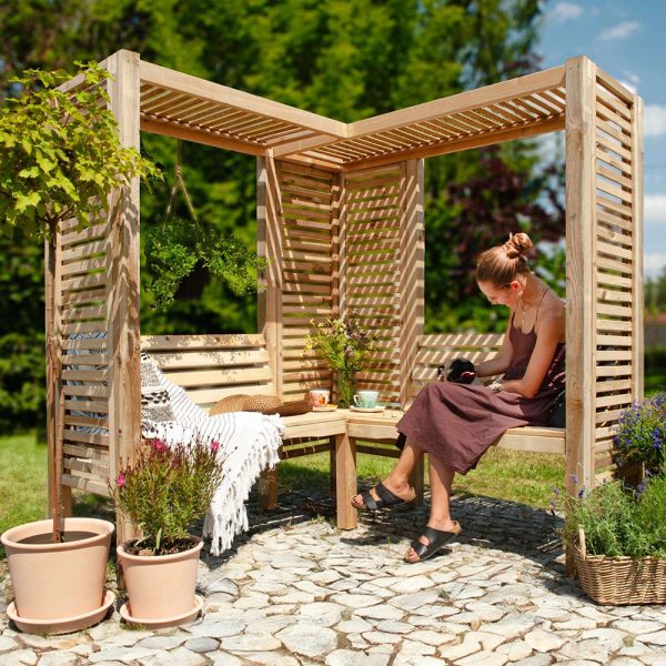 Onlywood Pergola ad Arco angolare MILTON MODERNA 193 x 193 x 185 h cm - Con Panche-0