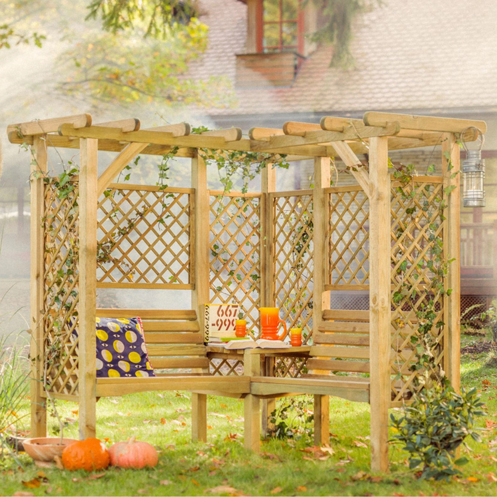 Onlywood Pergola ad Arco angolare MILTON 193 x 193 x 185 h cm - Con Panche-0 Onlywood Pergola ad Arco angolare MILTON 193 x 193 x 185 h cm - Con Panche-0