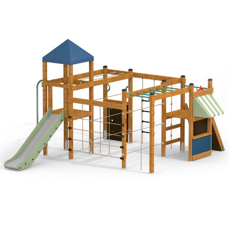 Parco Giochi in Legno di Larice CLIMBING con Scivolo e Spazio per Arrampicate - Certificato EN 1176 Uso Pubblico-0