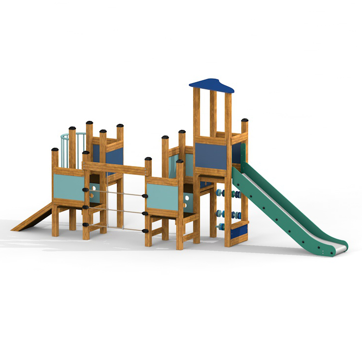 Parco Giochi in Legno di Larice TOWER 2 Torre Doppia con Scivolo - Certificato EN 1176 Uso Pubblico-0