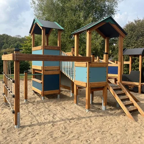 Parco Giochi in Legno di Larice TOWER Torre Doppia con Scivolo - Certificato EN 1176 Uso Pubblico-90770