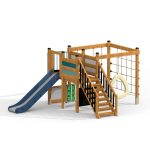 Parco Giochi in Legno di Larice KIOSK con Scivolo e Spazio Educativo - Certificato EN 1176 Uso Pubblico-0