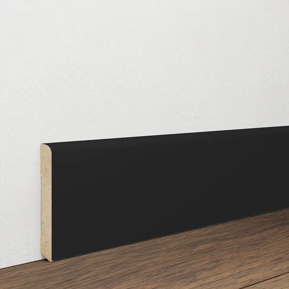 Onlywood Battiscopa Mdf Nero Stondato - 70 x 10 mm - Asta da 2,4 Metri - Made in Italy-0
