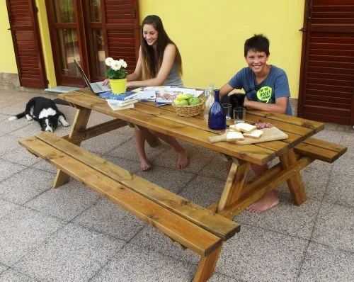 Tavolo picnic in legno con panche fisse
