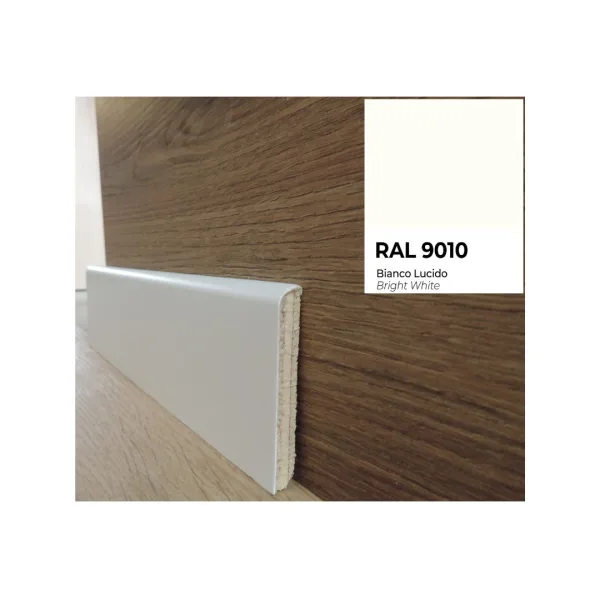 Onlywood Battiscopa Legno BIANCO Laccato RAL 9010 – 70 x 10 mm – Asta da 2,4 Metri