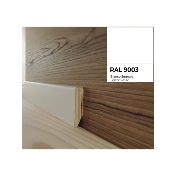 Onlywood Battiscopa Legno BIANCO Laccato RAL 9003 – 50 x 13 mm – Asta da 2,4 Metri