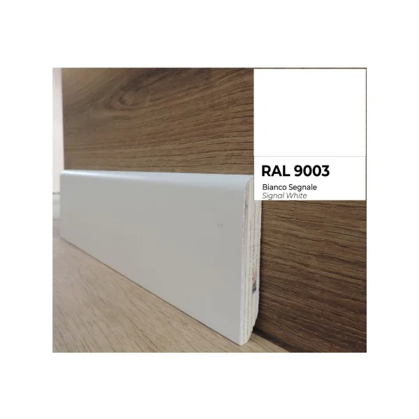 Onlywood Battiscopa Legno BIANCO Laccato RAL 9003 – 80 x 13 mm – Asta da 2,4 Metri
