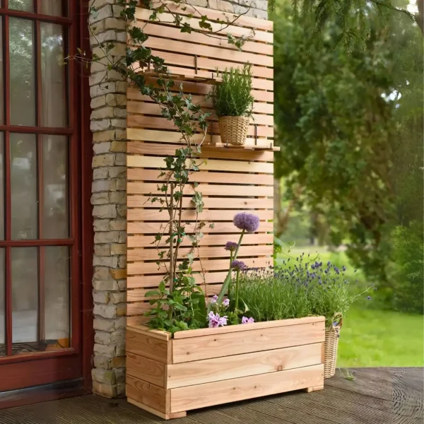 Onlywood Fioriera con pannello LARIX PIANO in legno Larice – altezze 117-231 cm