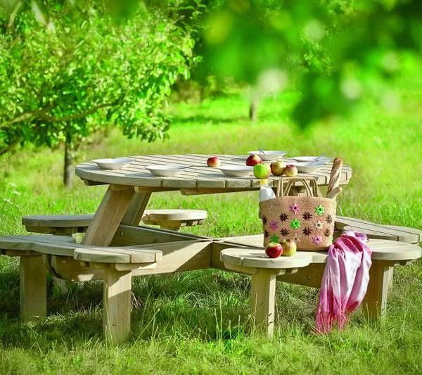 Onlywood Tavolo Picnic in Legno Impregnato ROTONDO Diametro 189 cm – 8 posti