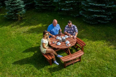 Onlywood Tavolo Picnic in Legno Noce ROTONDO Diametro 110 cm – 8 posti