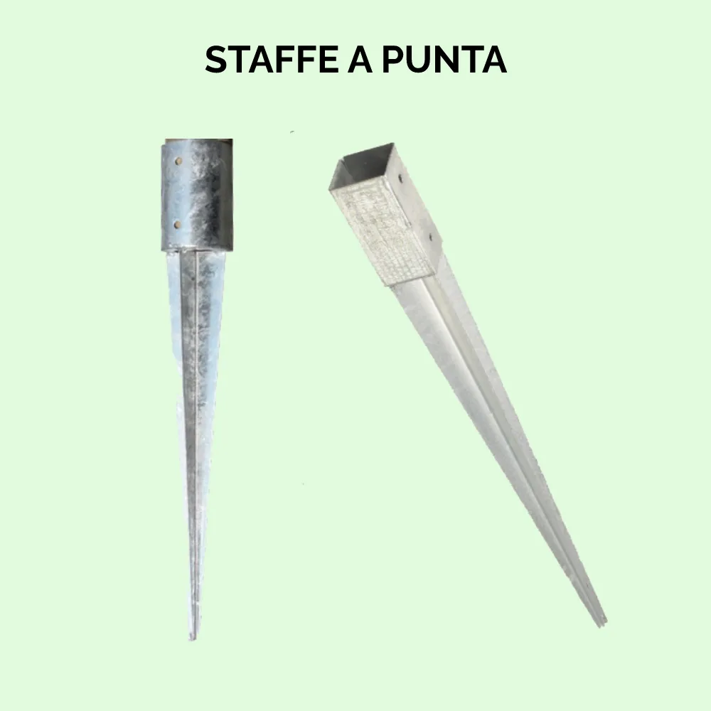 Staffe di fissaggio a punta per pali in legno da infiggere nel terreno
