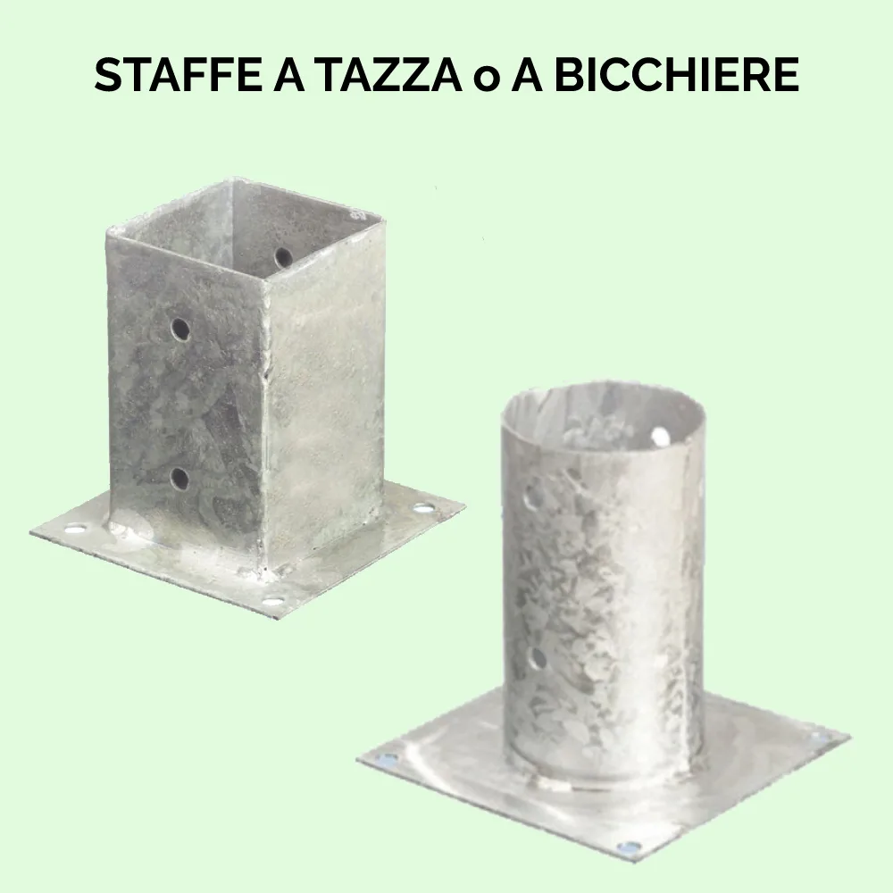 Staffe di fissaggio a bicchiere per pali in legno da avvitare su cemento