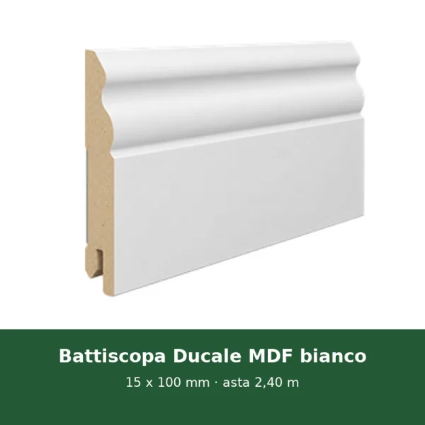 Battiscopa Ducale in MDF bianco 15 x 100 mm sagomato – asta 2,40 m