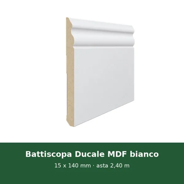 Battiscopa Ducale in MDF bianco 15 x 140 mm sagomato – asta 2,40 m