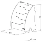 Disegno tecnico della libreria Montessori con misure 70 x 60 x 37,5 cm